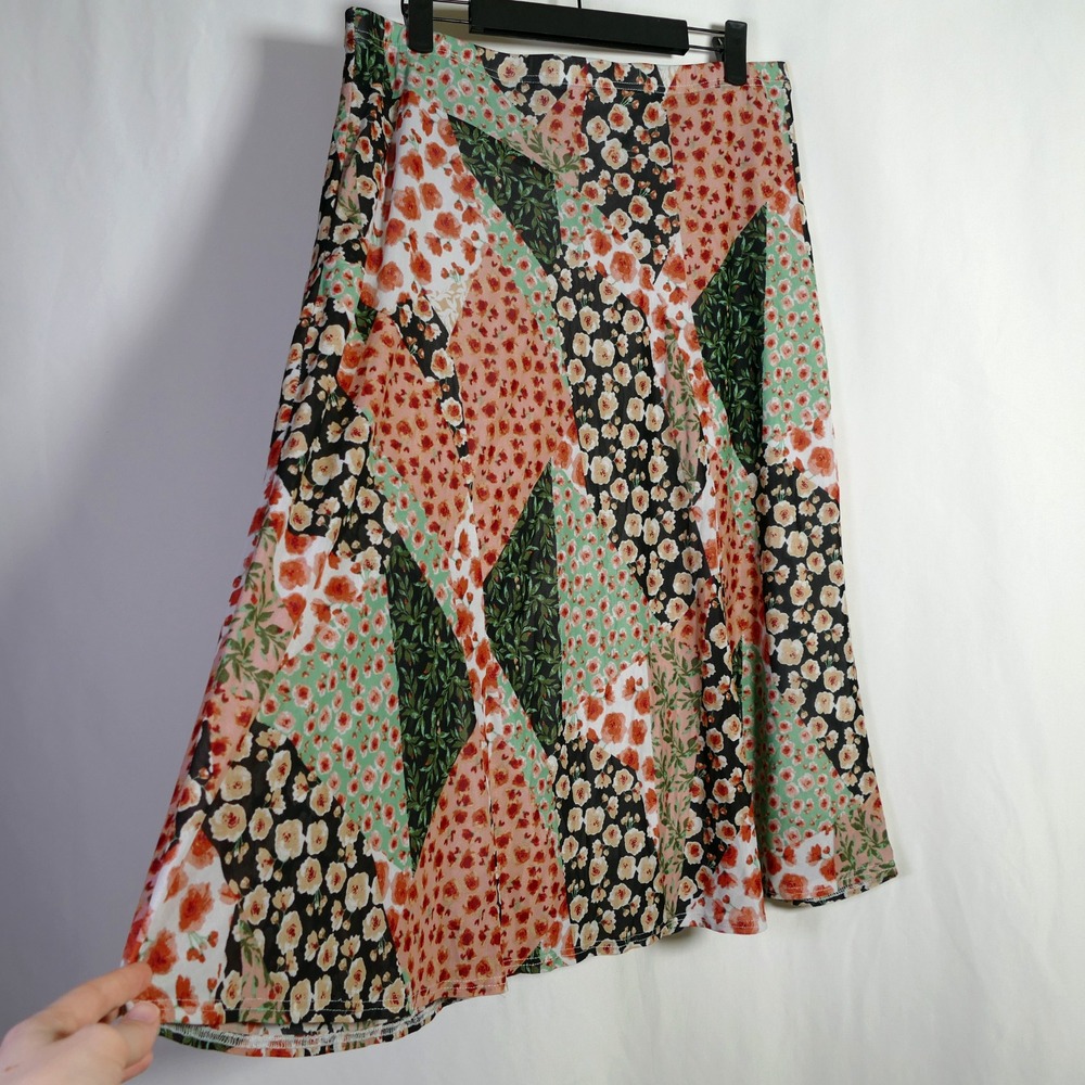 Luna Womens Boho Cottagecore Patchwork Midi Skirt Size L Floral Hippie Whimsical